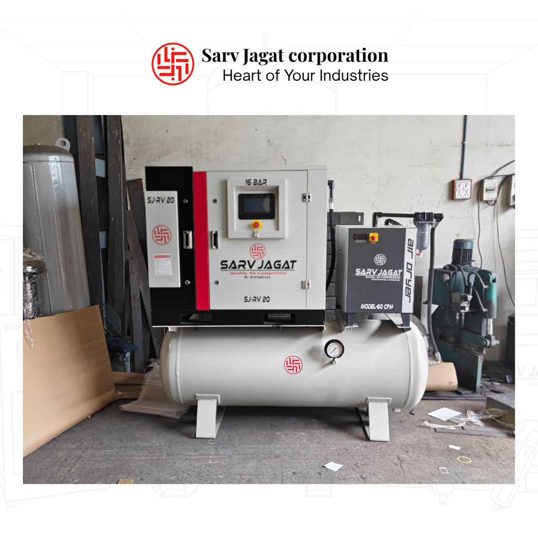 SJ Tank-Mounted 20 HP VSD Screw Compressor | 16 Bar | 500L Tank