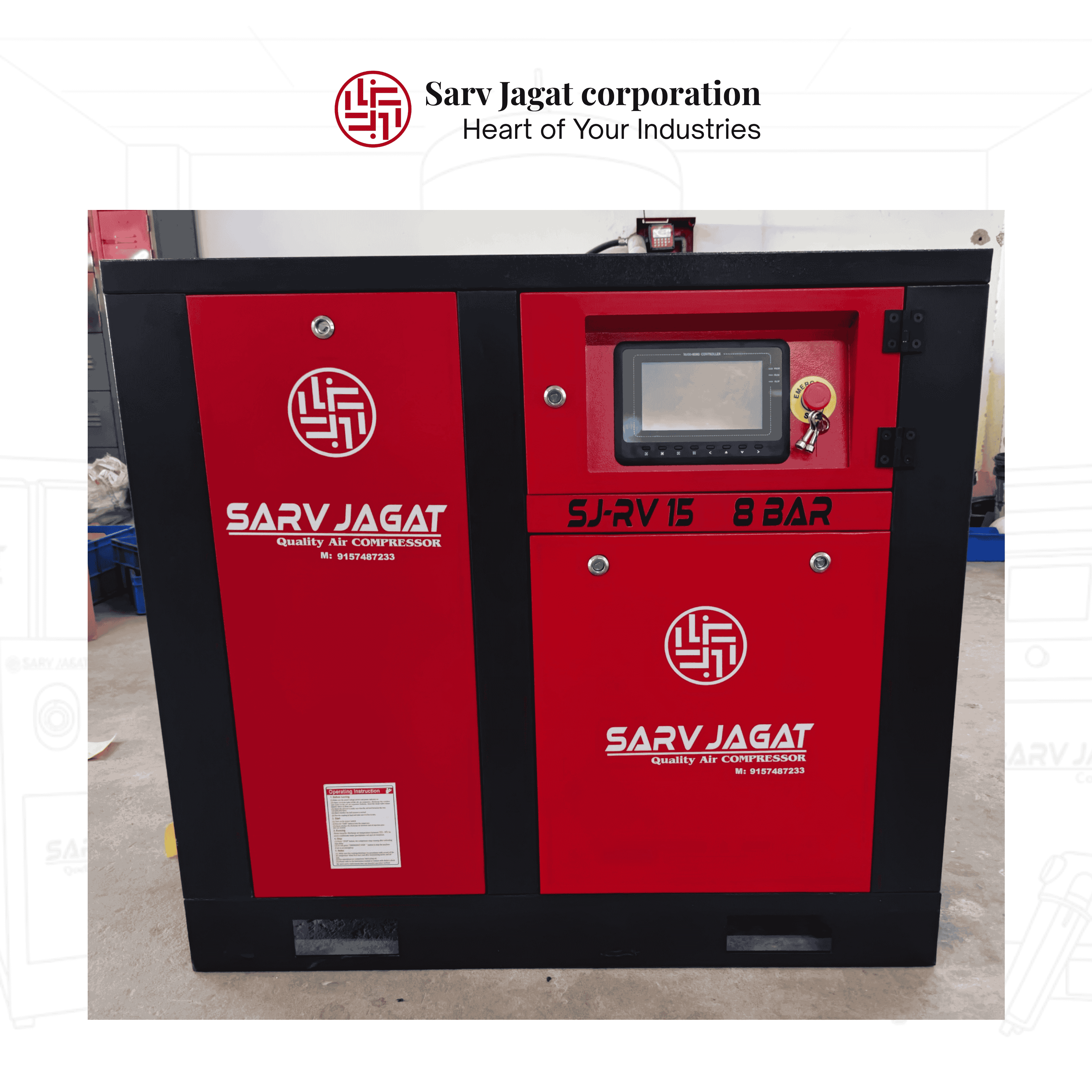 15 HP VSD Screw Air Compressor | 8 Bar | Baosi Airend for Food & Agro Industry