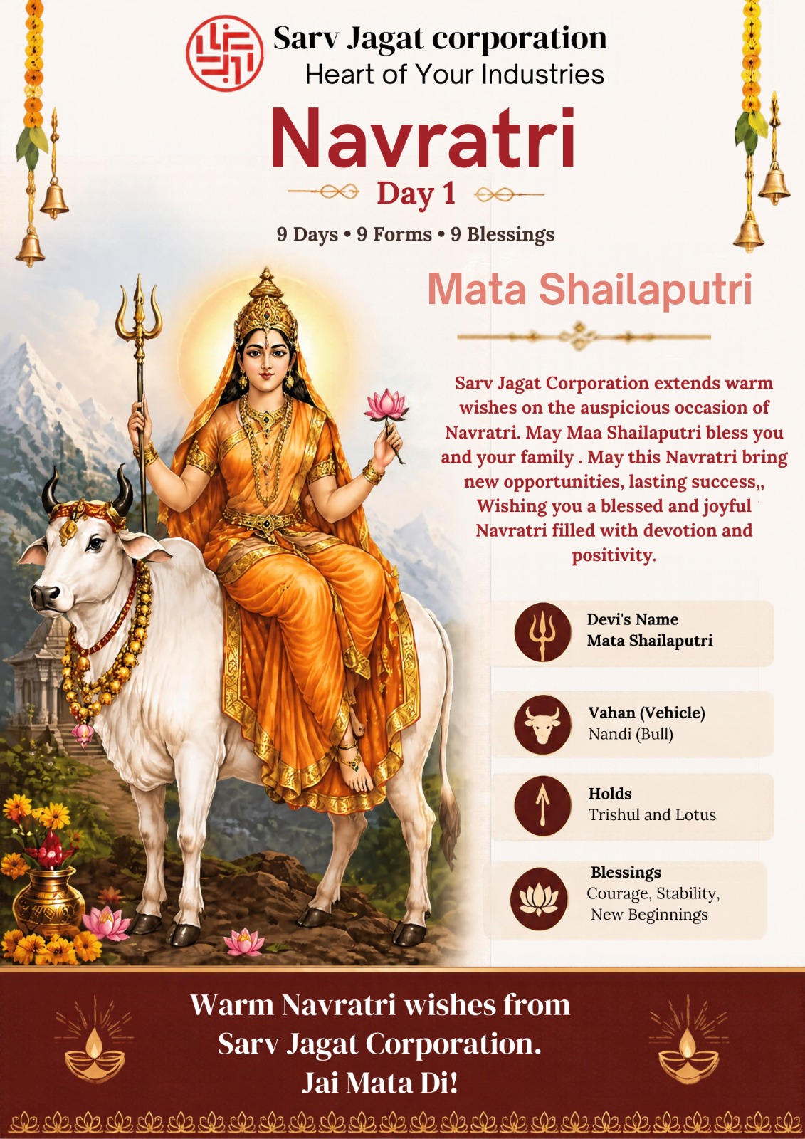 Happy Navratri Day 1, Maa Shailaputri Wishes | Sarv Jagat Corporation