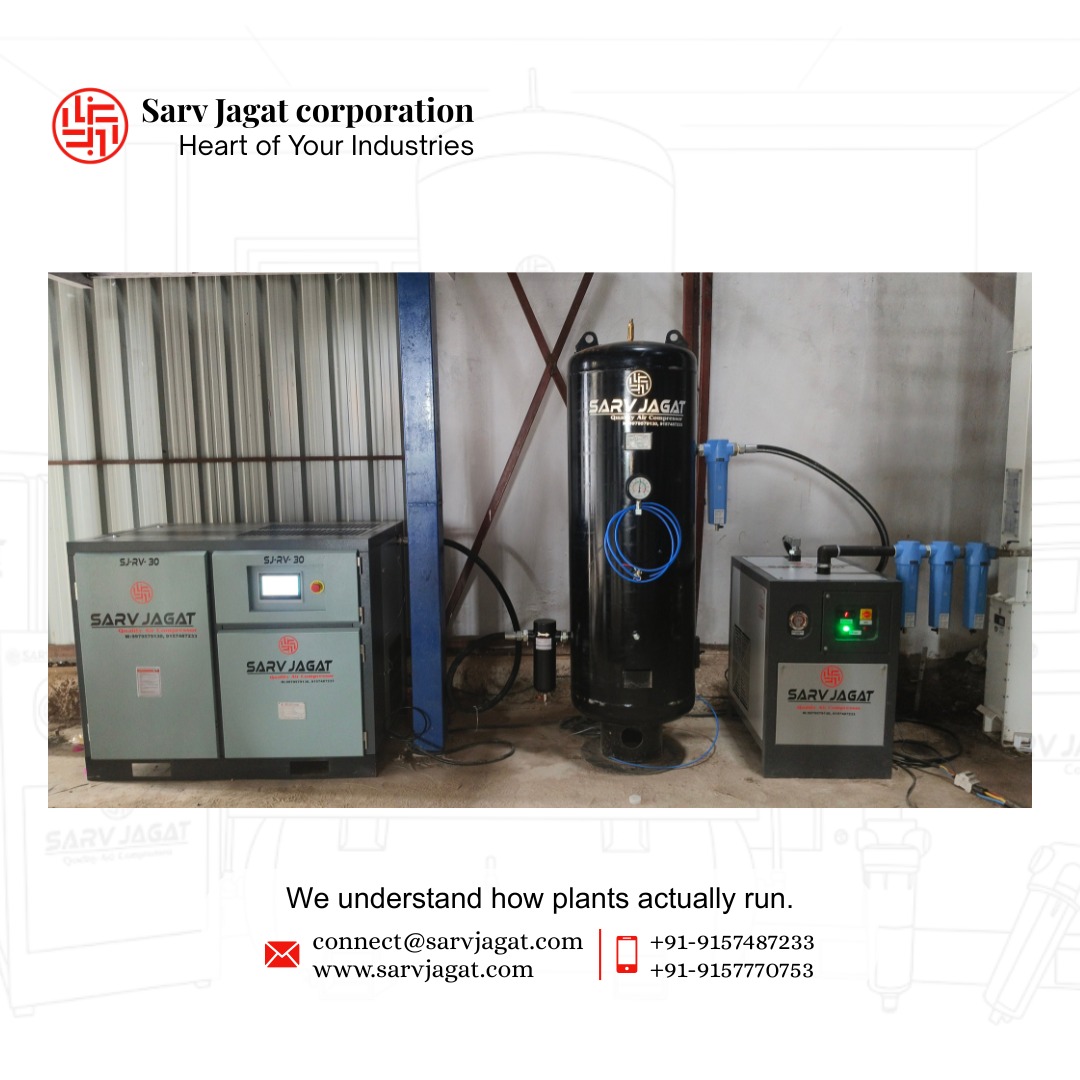 30 HP VFD Screw Air Compressor | 135 CFM | Hanbell Airend | Rice Mill | Rajasthan
