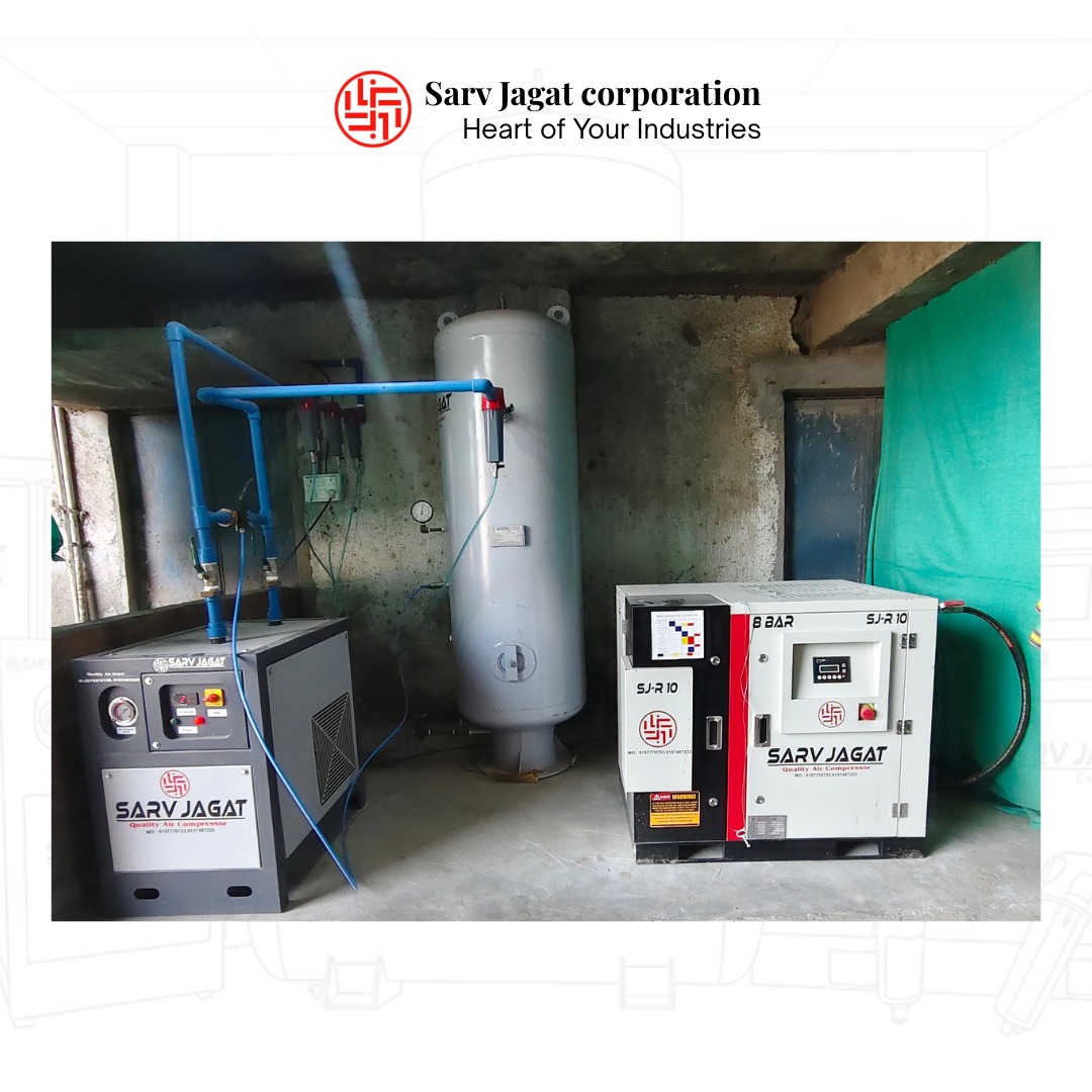 10 HP Rotary Screw Air Compressor | 45 CFM | 8 Bar | Complete Air Solution for Poha & Food Processing