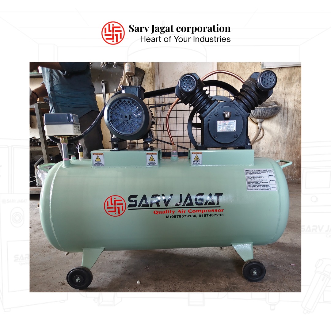 2 HP Piston Air Compressor | 9 Bar | 4.5 CFM FAD | 150 L Tank | Construction & Food Industry